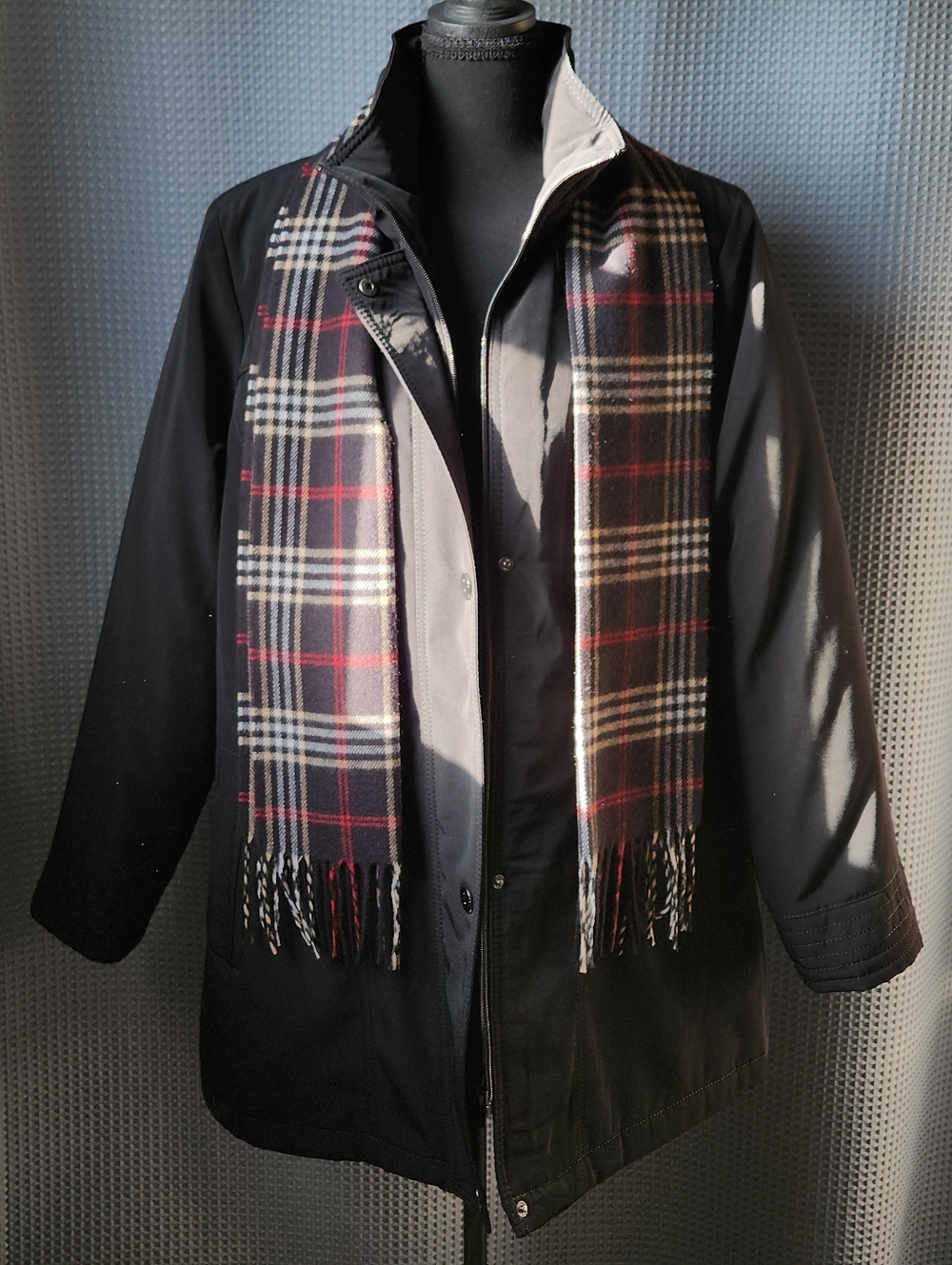 Croft And Barrow Black Jacket with Plaid Scarf